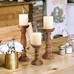 Farmhouse Wooden Candle Holders for Pillar Candles Set of 3, Rustic Wood Candle Holder Table Centerpiece Decor, 12'' 9'' 6'' Vintage Tall Candle Stand Decorative, Brown - Image 5