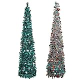 Blue and Silver Christmas Trees,5ft Pop Up Pencil Tinsel Trees.