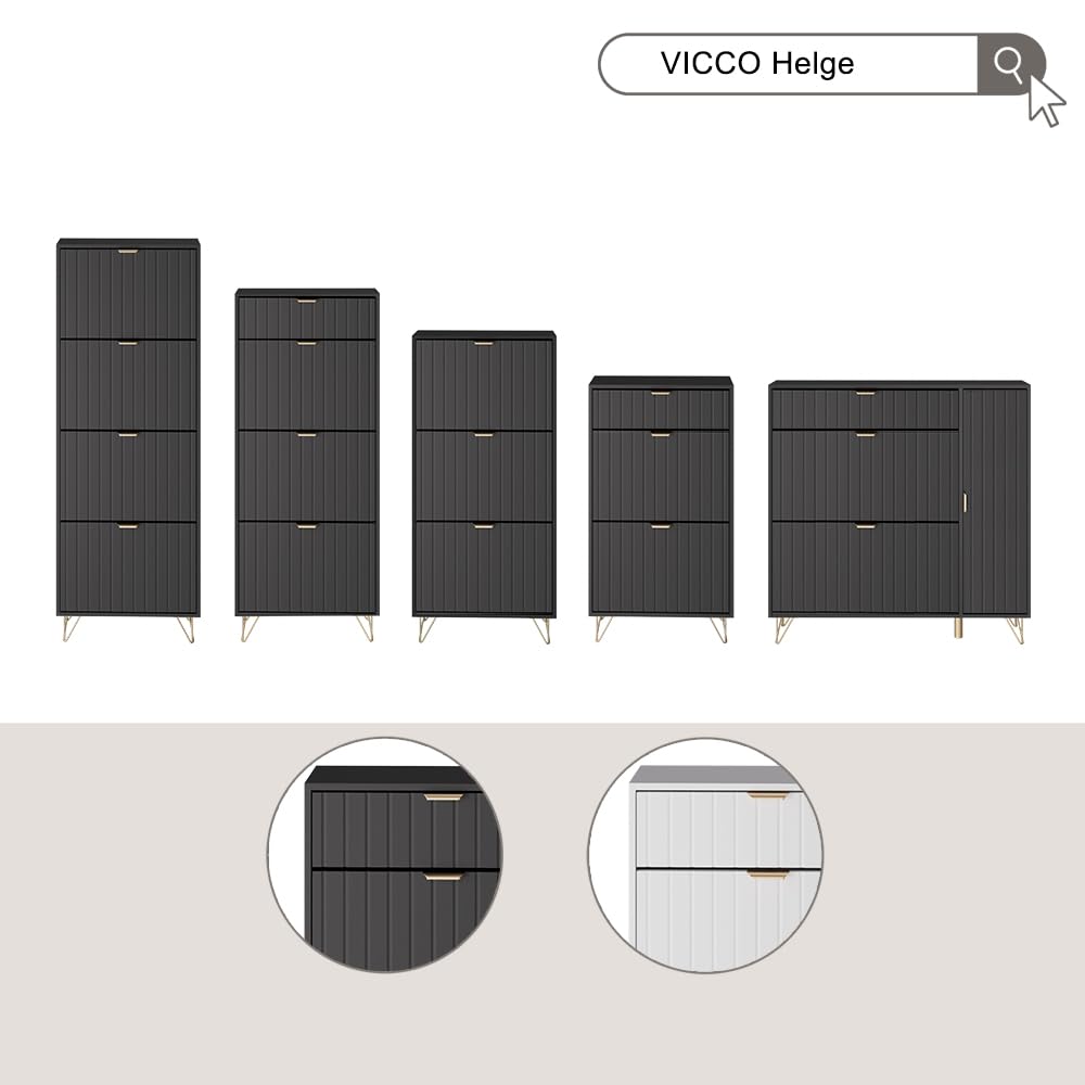 Vicco Szafka na buty "Helge", Czarny, 60 x 128.5 cm | 3 przedziały, pour le rangement et l’organisation des chaussures dans l’entrée