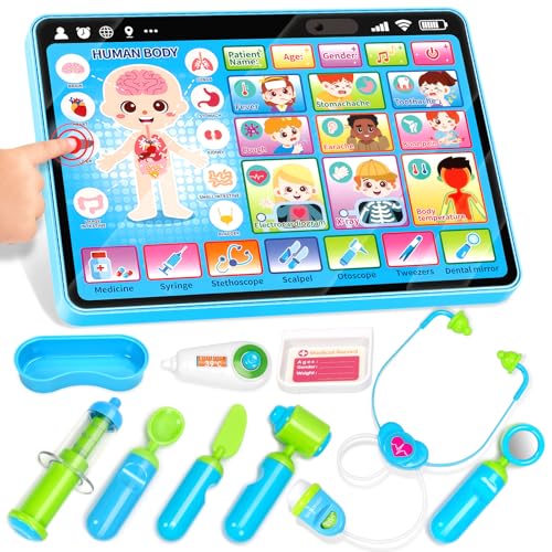 Doctor Kit for Girls Boys 1 Years Old, Interactive Doctor Tablet with Sound & Music, Doctors Pretend Playset with Stethoscope, Baby Toys for Ages 1 2 3, Ideal Christmas Birthday Gifts for Kid Toddler