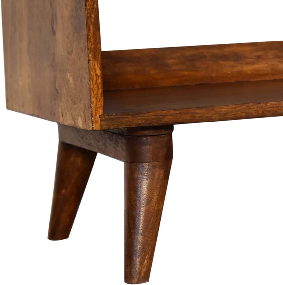 STRONGROOM Woodari Shoe Storage Bench – Solid Mango Wood, Chestnut Finish, Nordic Style with Mud Linen Cushion – 17.7" H x 35.4" W x 13.8" D