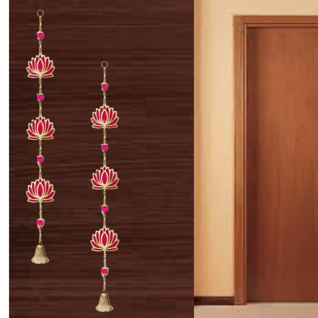 1 Pair of Lotus Bell Latkan with 4 Bell Lotus Hanging Combo Wall Hanging Gift Decorative Showpiece for Diwali,Home Wall Decor Temple. (1 Pair Bell Lotus Hanging with 4 Bell Lotus Hanging) 3