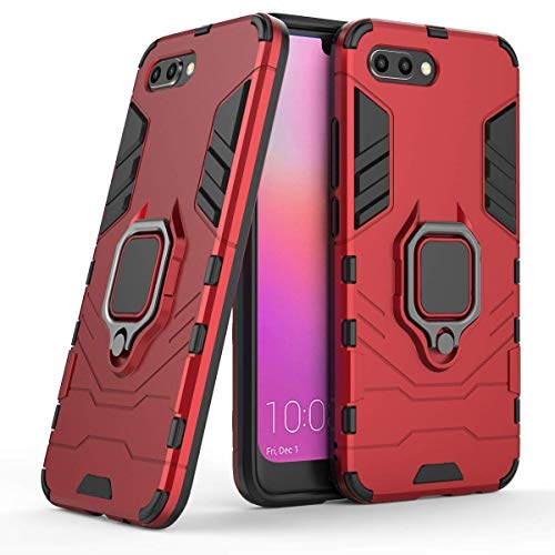 LuluMain Compatible con Honor10 Funda, Anillo Metálico Sujeción Soporte Antichoque Rígido Caja (Funciona con el Montaje de Coche Magnético) Doble Capa Sólido Case Carcasa para Huawei Honor 10 (Rojo)