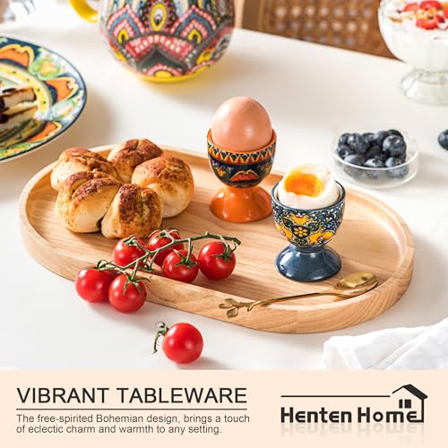 Image of Henten Home Boho Ceramic Egg Cups, Colorful Egg Holder Set of 6 | for Soft Boiled Egg, Breakfast, Serving, Easter, Dishwasher & Microwave Safe