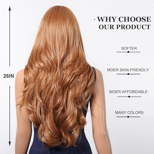 Esmee Long Wavy Strawberry Blonde with Fringe Wigs for Women Natural Synthetic Heat Resistant Hair Curly Wig for Party Daily Use - Image 4