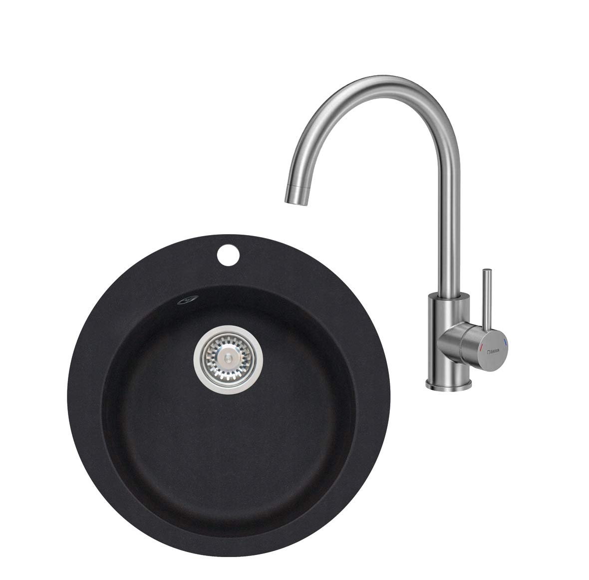 VBChome - Fregadero con grifo (50 cm de diámetro, redondo, ovalado, sifón)