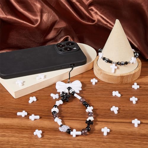 SUNNYCLUE 300Pcs Cross Bead Bulk White Cross Beads Easter Charms Small Chunky Crosses Opaque Acrylic Crucifix Mini Spacer Loose Bead for jewellery Making Beads Assortments DIY Necklace Bracelet - Image 4