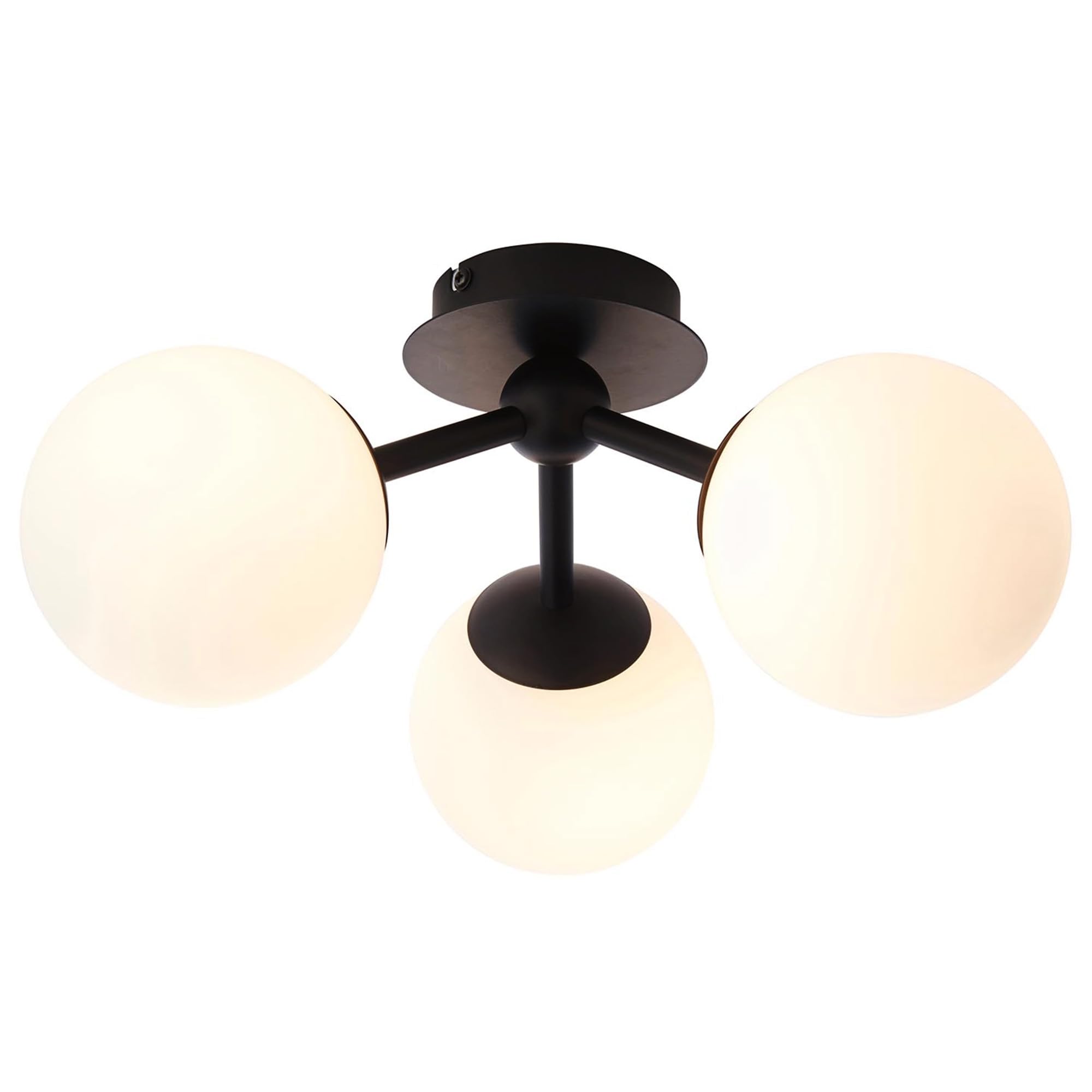 National Lighting Moon Semi Flush Ceiling Light Oval, Black - 395mm Matt White Glass Shade, G9 LED Compatible, IP44 Rated - Modern 3 Globe Dimmable Lighting for Bathroom, Hallway, Bedroom & Entryway