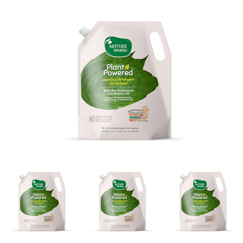 Mother Sparsh Plant Powered Baby Laundry Liquid Detergent (2.2 litres) with Bio - Enzymes and Eucalyptus Oil | Natural Baby Detergent Without Dyes & Optical Brighteners (Pack of 4)-image-11