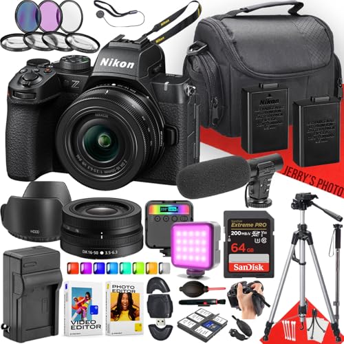 Nikon Z50II Mirrorless Camera with NIKKOR Z DX 16-50mm F/3.5-6.3 VR Lens + Microphone + LED Light + 64GB Memory + Monopod + Filters + Tripod + More (33pc Bundle)