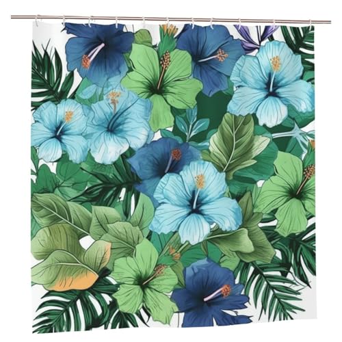 Rideau de douche imperméable motif hibiscus bleu vert 183x183cm - 8