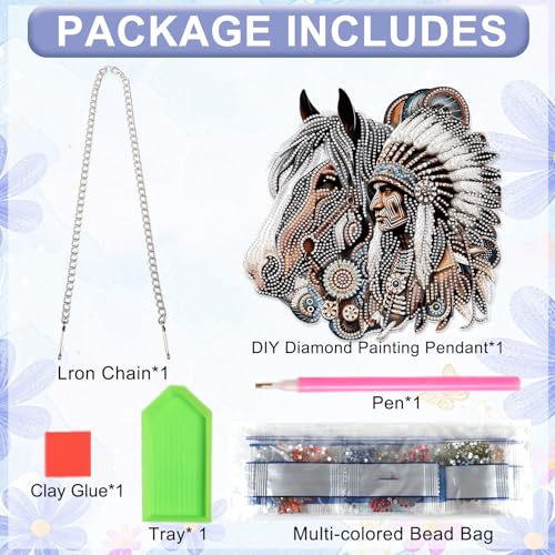 Image of AiYuanzsh Oversized Diamond Art Suncatcher Hanging Kit Native American Horse Design, Special Shaped Diamond Painting Hanging Ornament for Adults DIY Wall Window Decoration