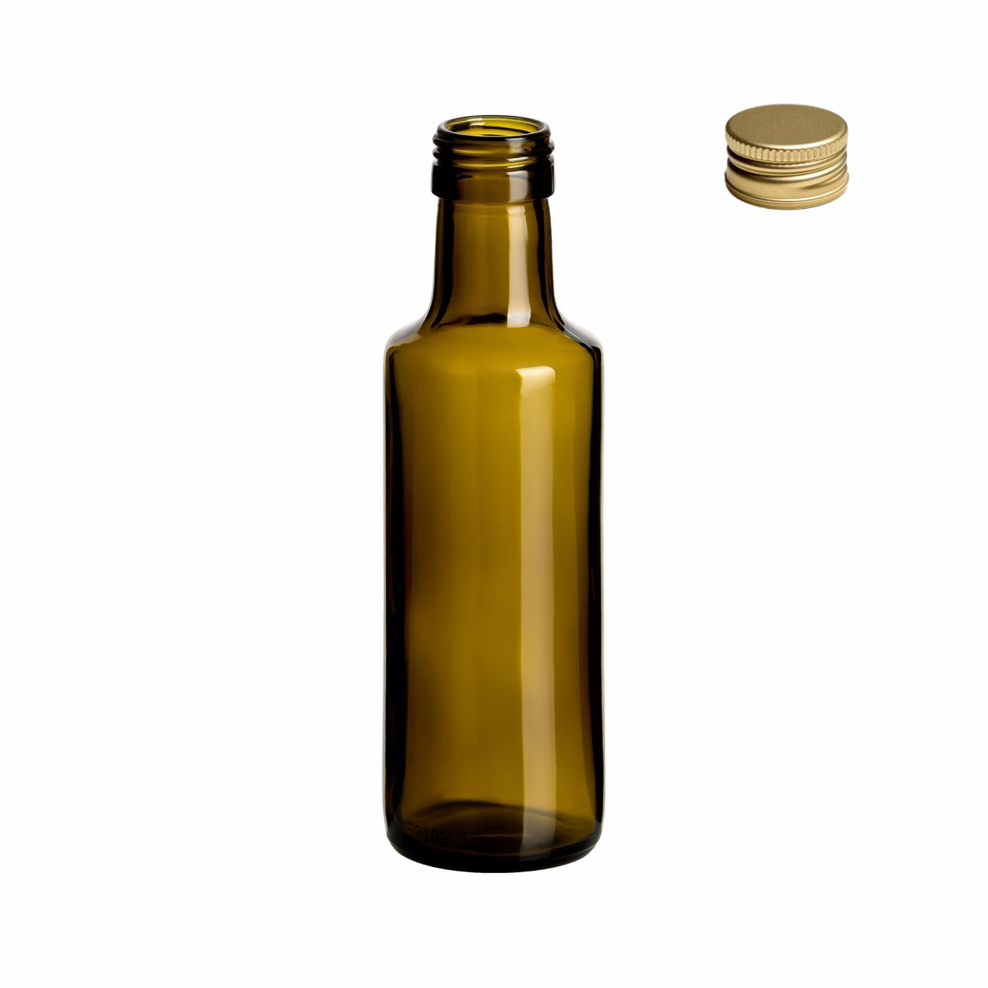 gouveo Set da 24 bottiglie in vetro Dorica (0,10 l) con tappo a vite PP 24 verde scuro bottiglie tonde a collo stretto per liquore olio aceto sciroppo e decorazione (DFA100G)