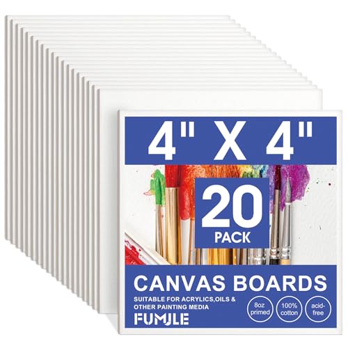 FUMILE 4x4 Mini Canvas for Painting 20 Pack Small Canvases for Painting Primed Acid Free Canvas Boards for Painting for Beginners & Artist Blank Canvas Panels for Classroom and Painting Parties.