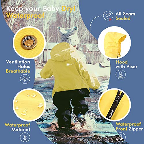 HAPIU Kids Toddler Rain Suit Muddy Buddy Waterproof Coverall,Yellow,2T,Original - Thumbnail 2