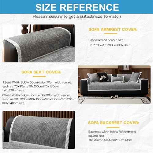 LINGKY Sofa Überzug Vintage Sofabezug rutschfest Sofaschoner Weiche Chenille 1/2/3/4 Sitzer Couch Überzug Sofaüberwürfe für U Form L Form Sektionssofa (Grau,70x70cm)