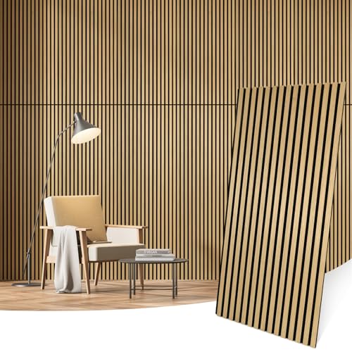 Image of Wood Panels for Wall Acoustic Slat Wall Panels 4-Piece 47.2 inchx23.6 inch 3D Fluted Sound Absorbing Panel for Interior Wall Decor and Ceiling - Oak