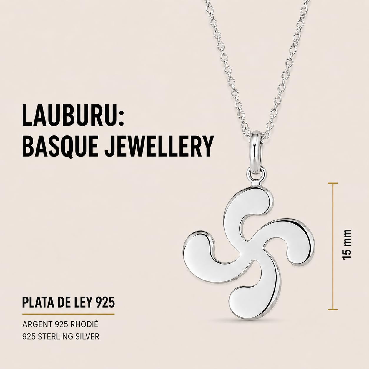 Colgante Plata de Ley 925 con cadena incluída - Lauburu, Cruz Vasca