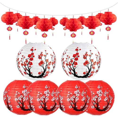Luxylei Faroles Chinos De Papel Y Faroles Rojos para Decoración De Fiestas De Hibachi, Faroles Colgantes Decorativos De Flor De Ciruelo para Año Nuevo Chino, Hogar Y Restaurante.