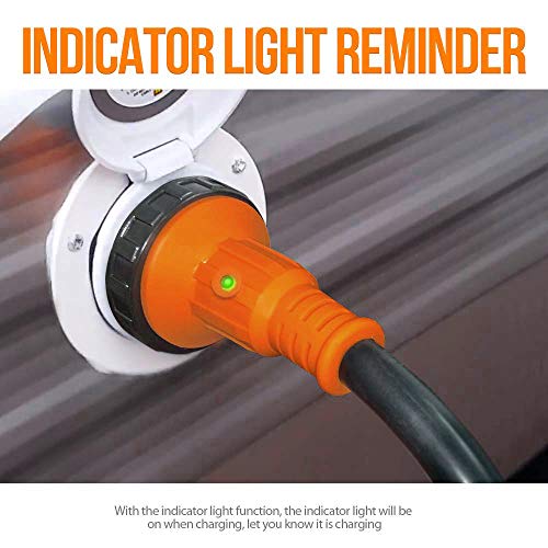 MICTUNING 18 Inch 15A Male to 30A Female Heavy Duty RV Adapter Cord Dogbone Electrical Adapter with Twist Lock, LED Indicator - Thumbnail 7