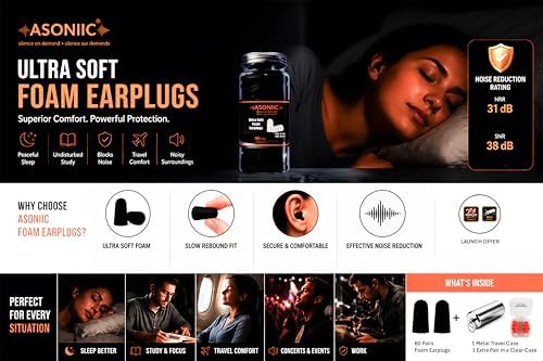 ASONIIC Foam Earplugs for Sleeping Noise Cancelling 38dB SNR, Ultra Soft Ear Plugs for Snoring Travel Airplane & Study, 60 Pairs + 1 Bonus pair of swimming ear plugs, bouchons d'oreilles pour dormir (Green) - 4