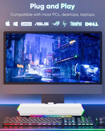 Image of LENRUE G11 Computer Speakers for Desktop, Touch Lights PC Speakers with Surge Clear Sound, USB C /USB Powered, AUX Audio for Computer Desktop PC Laptop Desk (White)