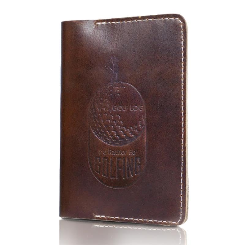 Refillable Golf Scorecard Holder–Full Grain Leather Golf Yardage Book Cover w/Golf Scorecard Book, Pencil Holder & Card Slot–Great Gift for