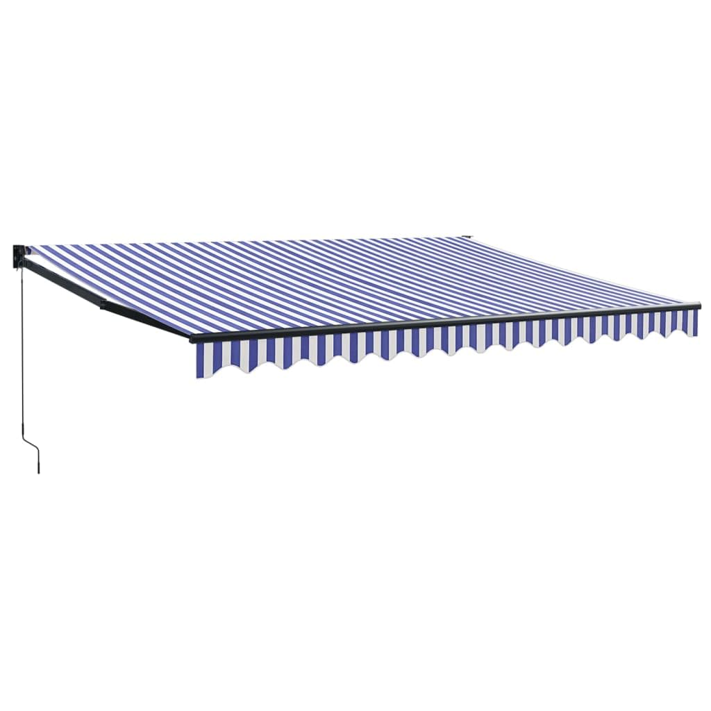 Tenda da Sole Retrattile a Manovella, Blu e Bianca 4.5x3m, Tessuto Poliestere UV e Struttura Alluminio, Tendone da Esterno per Balcone Giardino Patio