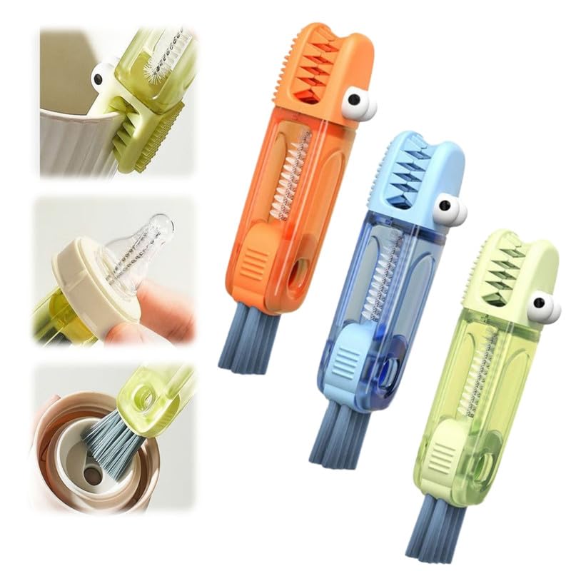 3 in 1 Multifunctional Cleaning Brush - Portable Cup Lid Cleaner with Crevice Brush Set for Baby Bottles & Tight Spaces (3PCS)