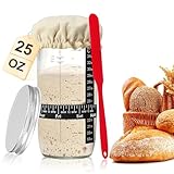 Sauerteig Starter Set - 25 oz/730 ml Sauerteig Glas - Fermentierglas mit Silikonspatel, Dattel Fütterungsband, Temperaturband, Deckel, Gärtuch, Reusable Brotbackzubehör, Sourdough Starter Kit
