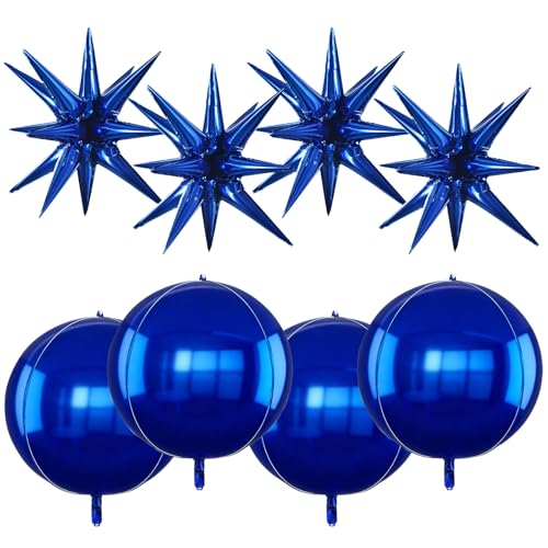 Image of TONIFUL 8Pcs 22Inch Navy Blue Large 4D Giant Round and Star Balloons Explosion Star Mylar Balloons Set for Backdrop Christmas New Year Birthday Wedding Bridal Shower Anniversary Photo Booth Supplies