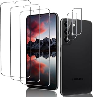 [3+2 Pack] Galaxy S22 Glass Screen Protector and Camera Protector, HD Clear 9H Tempered Glass Scratch Resistant, Fingerprint Unlock, Full Coverage，Bubble-Free for Samsung Galaxy S22 5G (6.1 Inch)