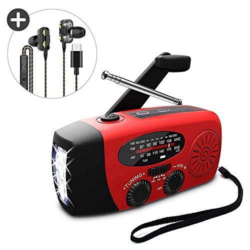 Peedeu - Radio con energía solar, manivela de emergencia con linterna, banco de energía portátil integrado de 1000 mAh, 3 luces LED de lectura para viajes, camping, senderismo al aire libre