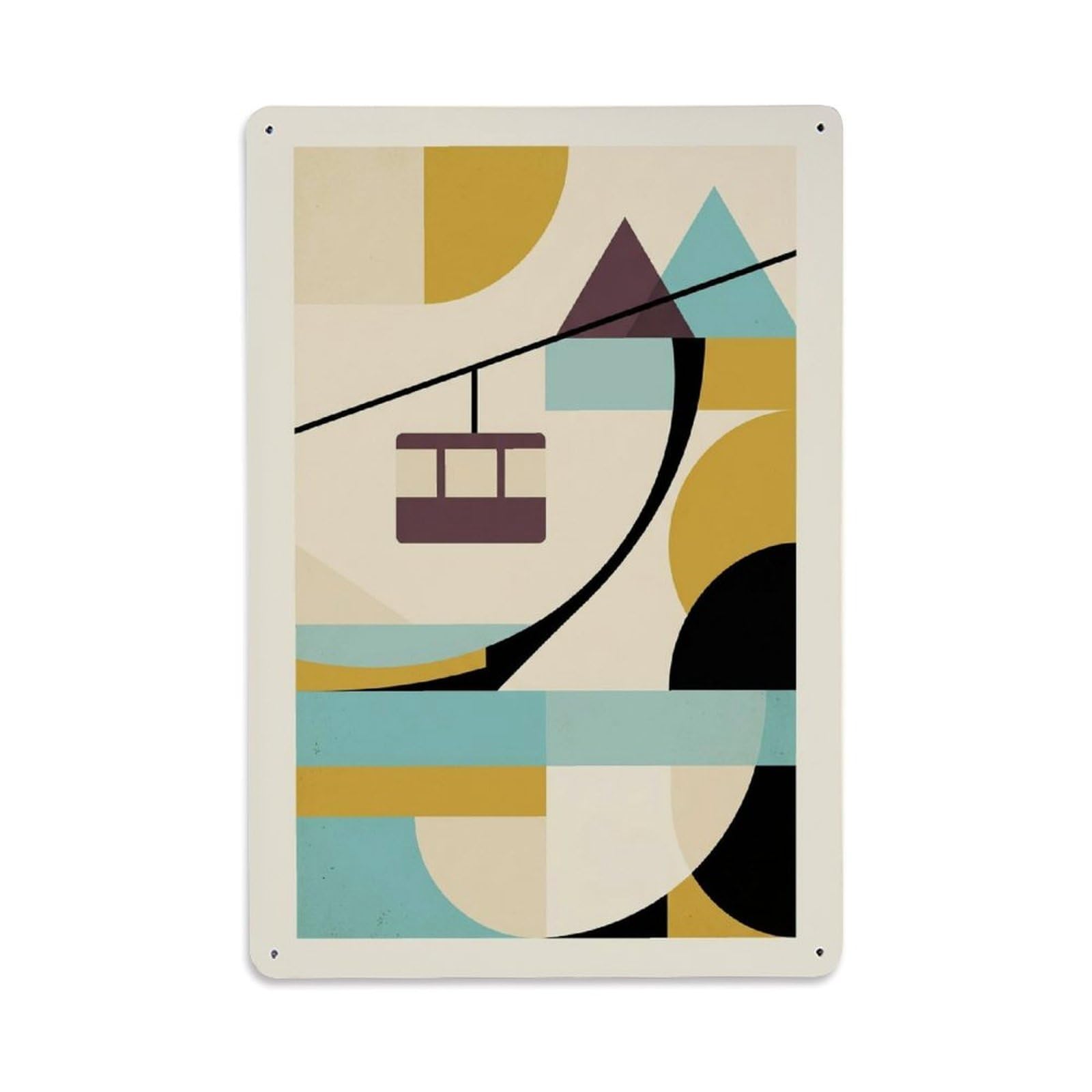 Peak Gondola Abstract Mountain Grid Cream Background Metal Tin Sign Plaque Wall Decor for Cafe, Man Cave, Club Bar, Office, Home Garden Round Metal Poster 8x12Inch