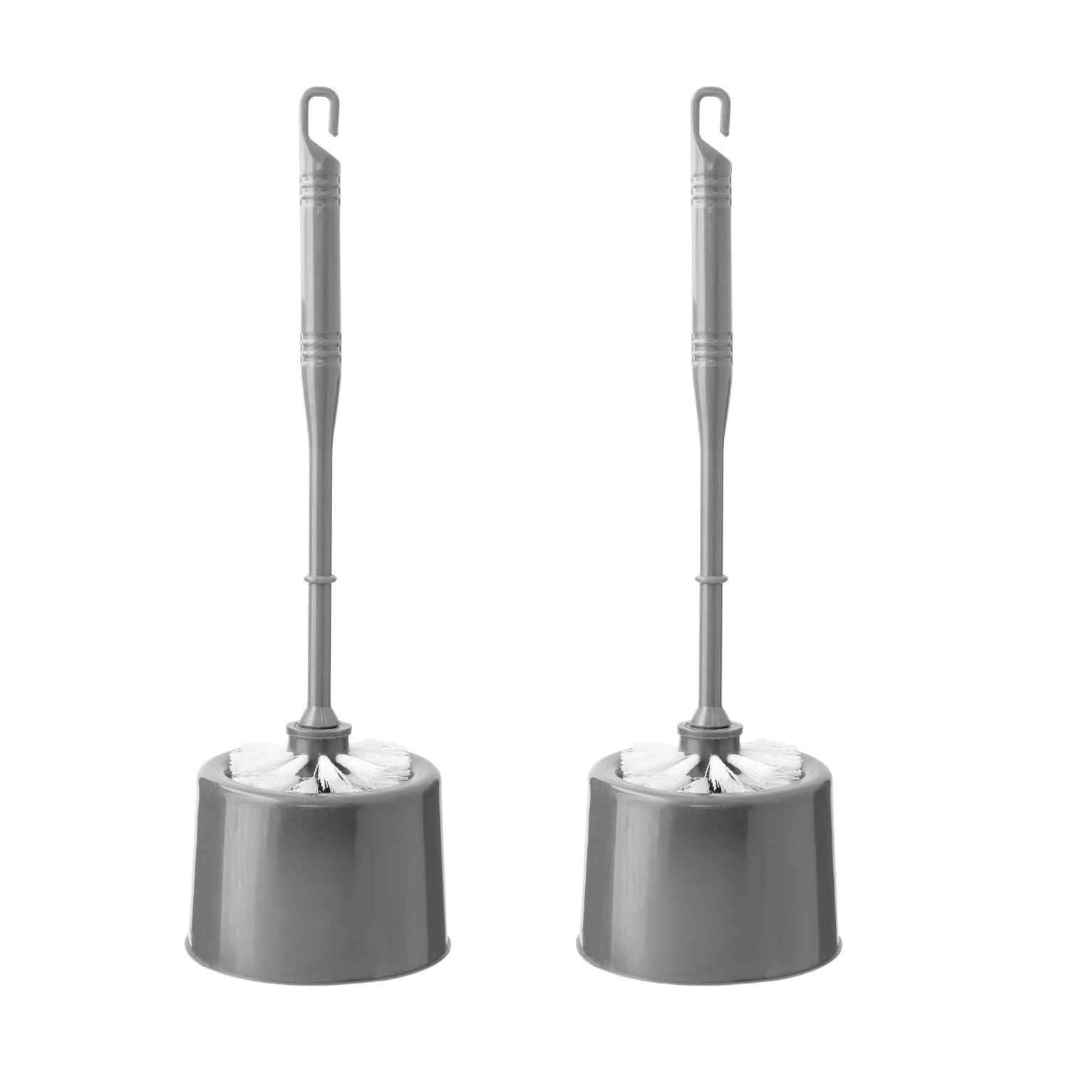 HOMESHOPA Round Toilet Brush with Holder, 2 Pack Grey Plastic Handle and Soft Flexible Bristles, Quick Drying Deep Cleaner Hygienic Household Essentials Bathroom Accessory
