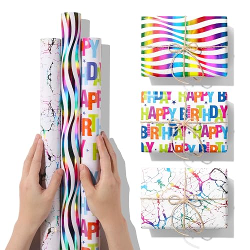 3 Rollen Graffiti Geschenkpapier 43x300cm - Bunt Für Kinder & Jugendliche