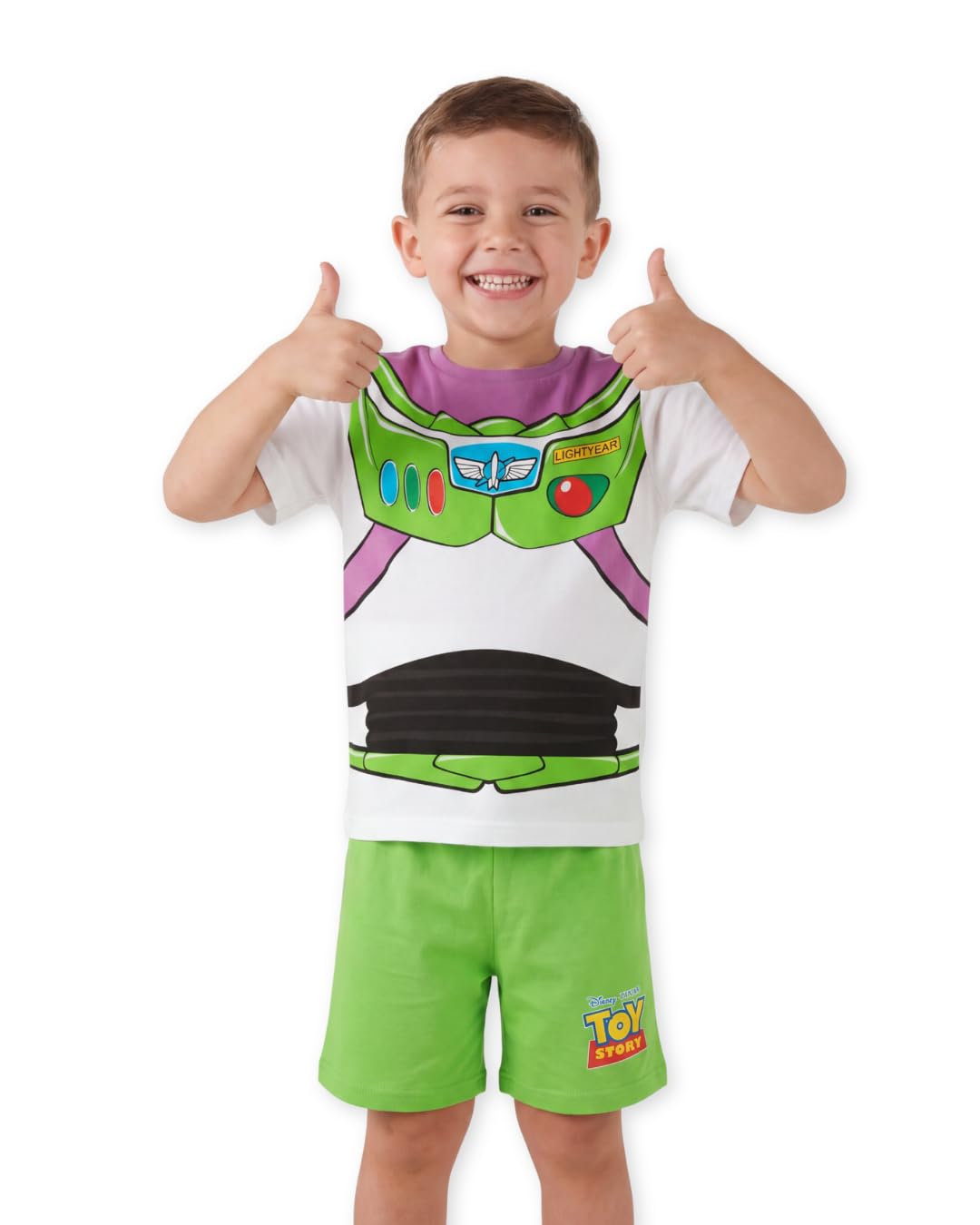 Disney Toy Story Boys Pyjama Set | Buzz Lightyear Short Sleeve T-Shirt & Green Shorts | Kids Nightwear Loungewear | Sleepwear Bundle | Toy Story Merch - 2-3 Years