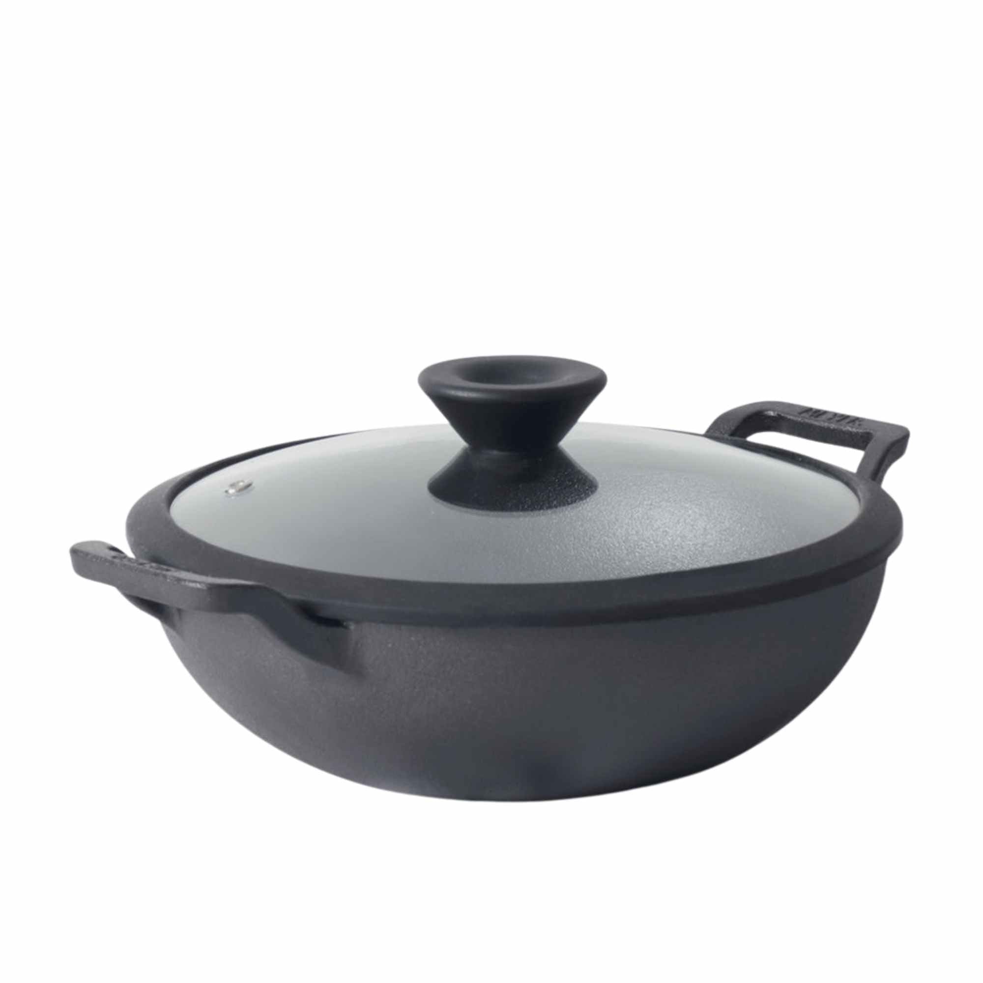 Pre Seasoned Cast Iron Kadai|Iron Kadhai with Lid for Cooking and Stir Frying | Heavy Base Iron Kadai Big Size | Gas Stove and Induction Friendly 30cm/ 4.5 Liters, Black