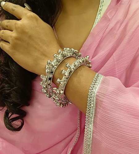 Efulgenz Indian Oxidized Jewelry for Navratri Boho Vintage Antique Tribal Indian Oxidized Bell Charm Bracelet Bangle Set Jewelry for Women4