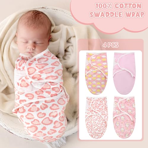Image of Newwiee 4 Pcs Preemie Baby Swaddle Wrap Adjustable Cotton Swaddle Sleep Blanket for Preemie Boy Girl Improves Sleep Essentials(Classic Style)
