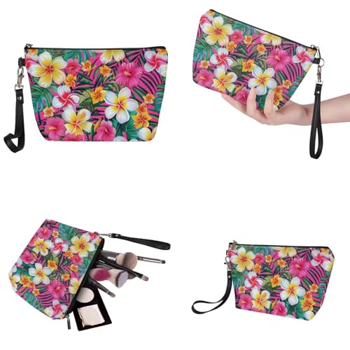 Image of Hibiscus Large Purse Set for Women, Lightweight Top Handle Satchel with Make Up Bag, Shoulder Hobo Tote with Wallet for Working, Travel, Hot Pink