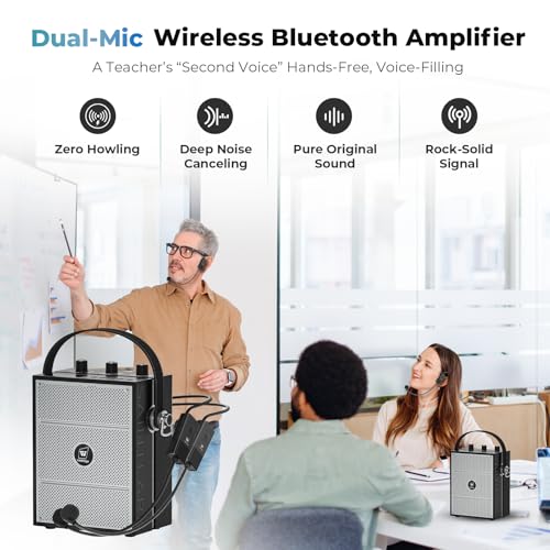 Image of 50W Voice Amplifier with 2 Mics,Microphone with Speaker | Portable Sound System with Microphone,Bluetooth Speaker Megaphone for Teachers, Classroom, Outdoor, Events -S98Plus