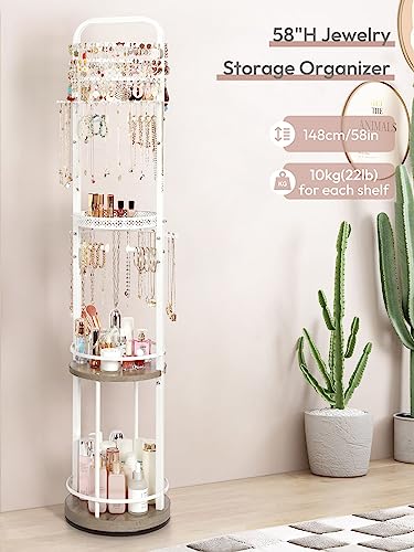 Jewelry Holder Organizer, Floor Jewelry Organizer with Earring Organizer Necklace Holder, Rotating Jewelry Stand Necklace Display Earring Storage, Large Hanging Jewelry Tree for Jewlery Bracelet Ring4