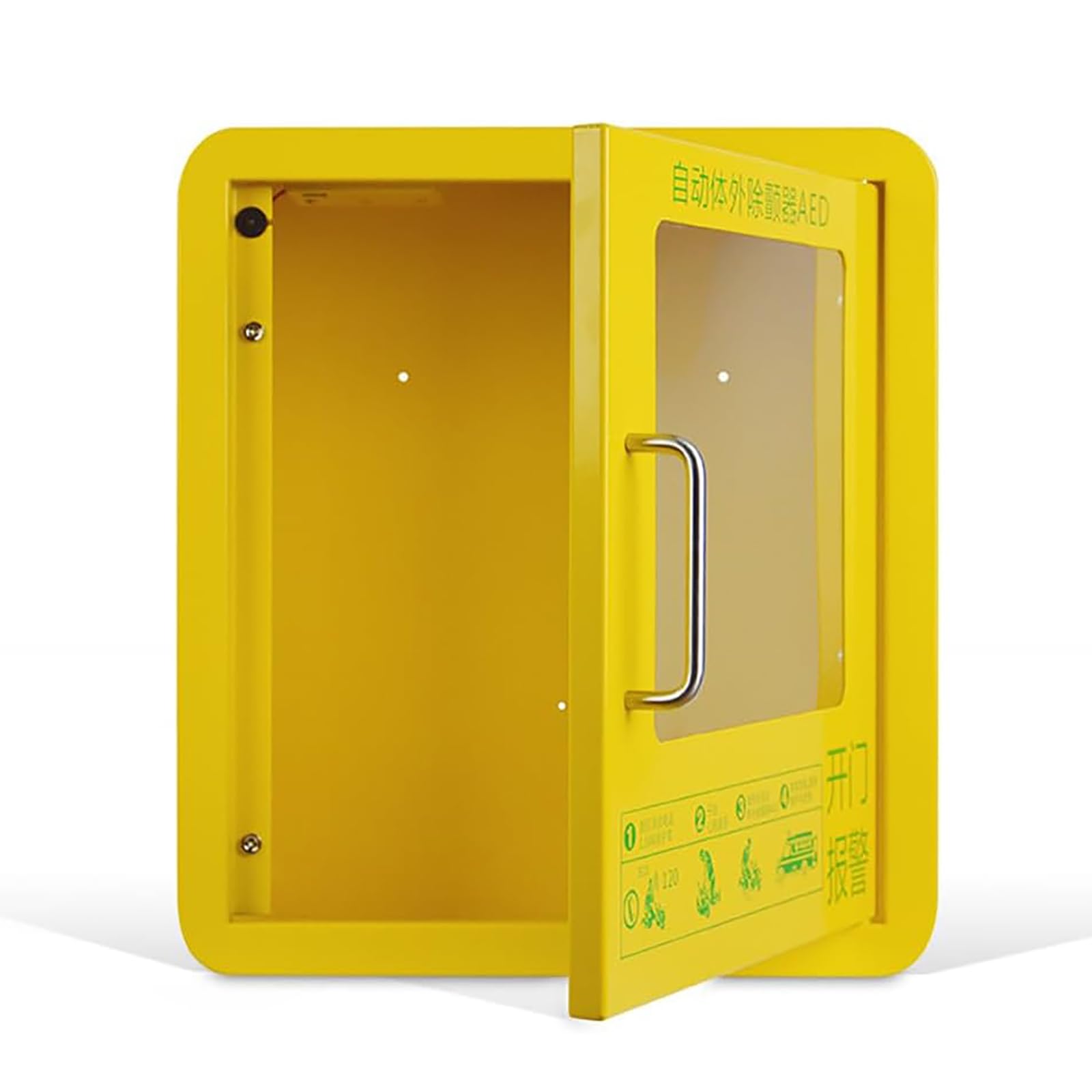 AED-Defibrillator-Aufbewahrungsschränke, wandmontierte AED-Alarmbox mit Griff/Schlüssel und Alarm, transparentem Glasfenster und abgerundetem Eckendesign, für öffentliche Bereiche im Home-Office