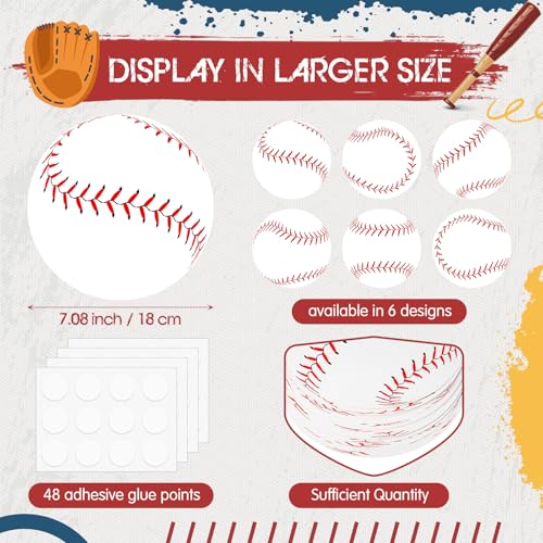 Image of TaoBary 24 Pcs 7.09in Paper Baseball Cutouts Party Decor for Bulletin Board | 6 Design Large Baseball Poster Wall Decals with 48 Glue Point, for Classroom Sport Birthday Party Banner DIY Supplies
