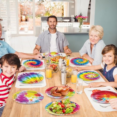 Naozinebi NB0639 72Pcs Rainbow Tie Dye Plates Birthday Party Supplies Tie Dye Birthday Tableware Colorful Party Plate Disposable Dessert Paper Plates thumb #4