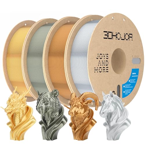 Image of 3DHoJor Silk PLA Filament 1.75mm, PLA Filament 1.75mm Silk Shiny 3D Printer Filament, 1kg*4 Cardboard Spool, Dimensional Accuracy + /- 0.03 mm, Fit Most FDM Printer(Silver+Gold+Copper+Bronze)