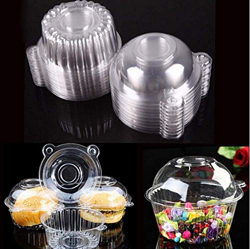 Hewnda 50 Pack Clear Plastic Single Individual Cupcake Muffin Dome Holders Cases Boxes Cups Pods - Thumbnail 3