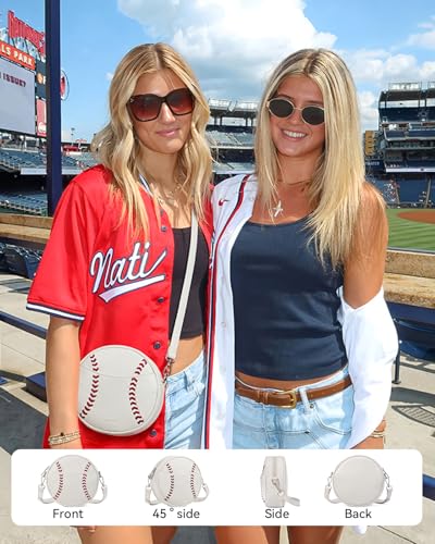 BOSTANTEN Baseball Crossbody Bags for Women Small Round Purse with Card Slots Cute Vegan Leather Shoulder Bag for Game Day3