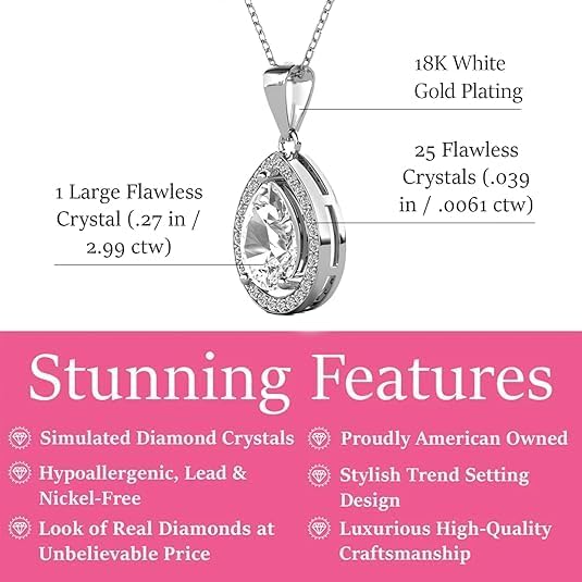 Cate & Chloe Isabel Teardrop Dangle Pendant Necklace with Simulated Diamond Crystals | 18k Gold-Plated Drop Jewelry for Women | Romantic Gifting Accessory for Her on Valentines Day, Birthday - Image 2